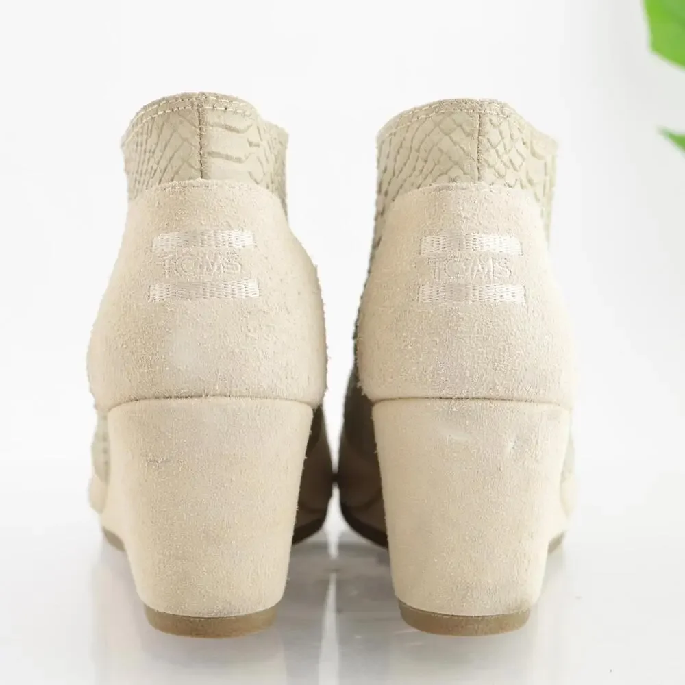 Toms Womens Desert Boots Size 9.5 Warm White‎ Suede Python Wedge Lace Up Booties
